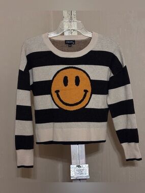 Originality Big Girls Striped Smiley Face Knit Crewneck Sweater Size XL